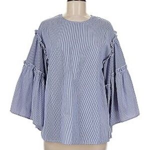 Dra Los Angeles Blue white Striped Women's Top medium statement sleeves